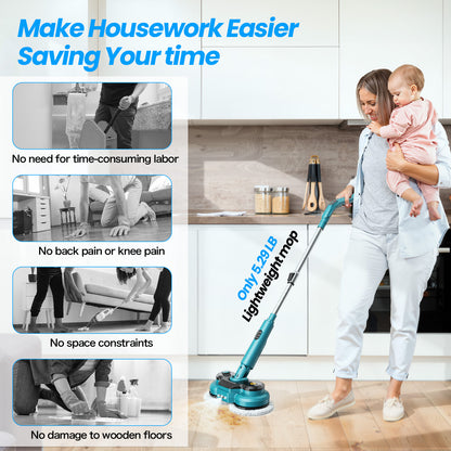 Cordless Electric Mop, Dual-Motor Power Spin Mop for Floor Cleaning with 5000 Mah Battery, Water Spray, LED Headlights & Smart Display, Self-Propelled for Multi-Surface, M1