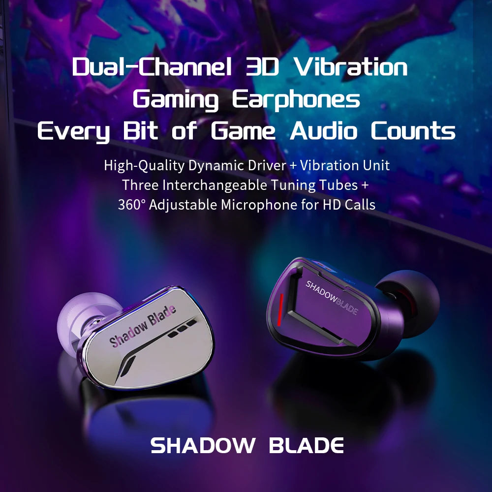 Shadowblade Hifi Earphone Extra 1DD+1 Vibration Unit 3 Interchangeable Tuning Nozzles 0.78Mm 2Pin Earphones Detachable Cable