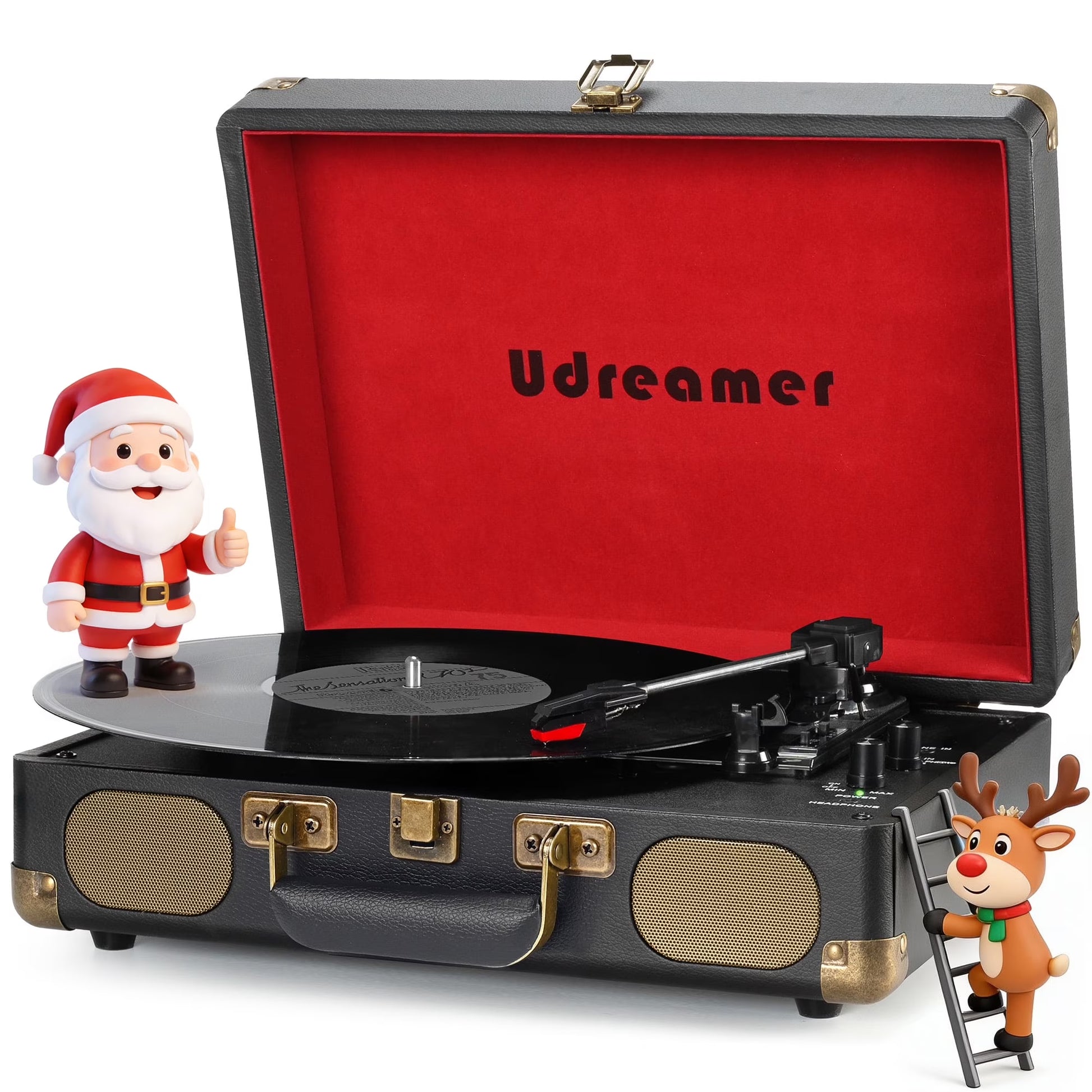 Vinyl Record Player with Bluetooth 3-Speed Audio Turntable & Built-In Speakers Portable Suitcase | Black/Red