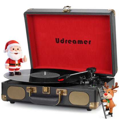 Vinyl Record Player with Bluetooth 3-Speed Audio Turntable & Built-In Speakers Portable Suitcase | Black/Red