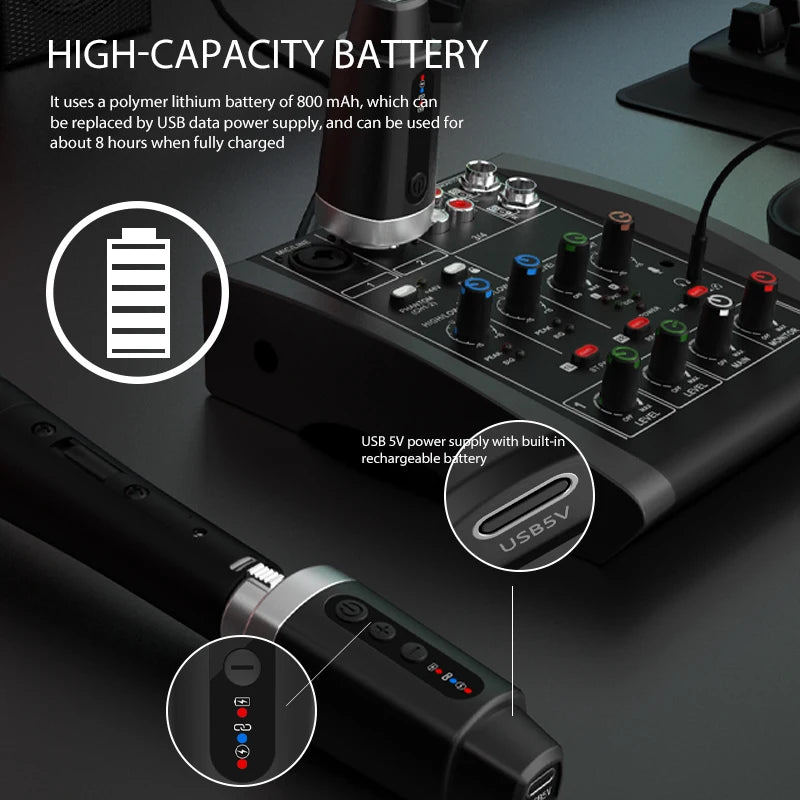 2.4G XLR Wireless Microphone System Transmitter and Receiver Suitable for Dynamic Microphones and 5V Condenser Microphones(M-04)