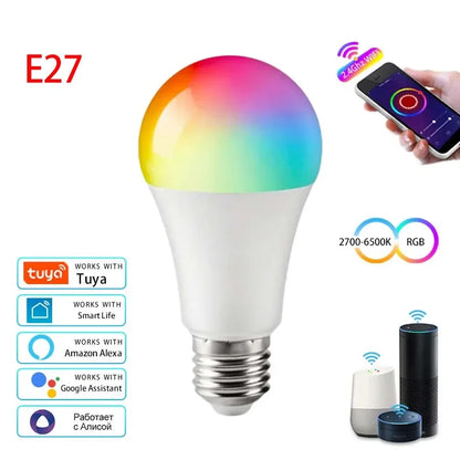 Tuya Smart Led Light Bulbs E27 B22 Wifi Bluetooth Smart Life Alexa Google Smartthings 15W RGB Lamp Spotlight Ampoules Bombilla