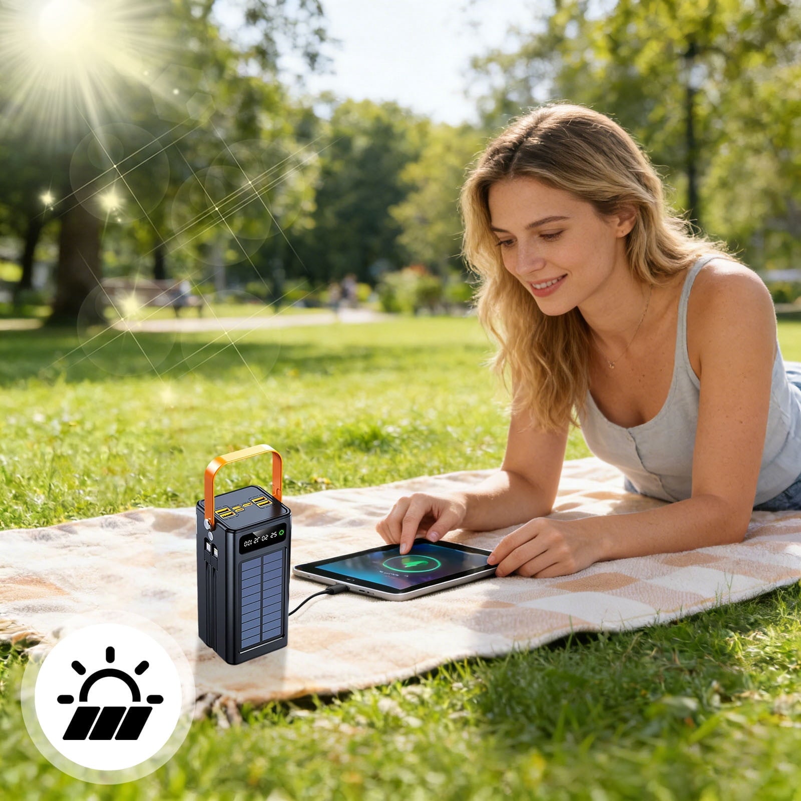 Solar Battery Bank - 120W Power Pack | 50000Mah External Survival Charger with Built in Light, 4 Outputs 3 Inputs for Mobile Devices, Hiking Backpacking Camping Road Trips Fishing Outdoor Adventures