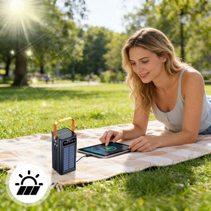 Solar Battery Bank - 120W Power Pack | 50000Mah External Survival Charger with Built in Light, 4 Outputs 3 Inputs for Mobile Devices, Hiking Backpacking Camping Road Trips Fishing Outdoor Adventures