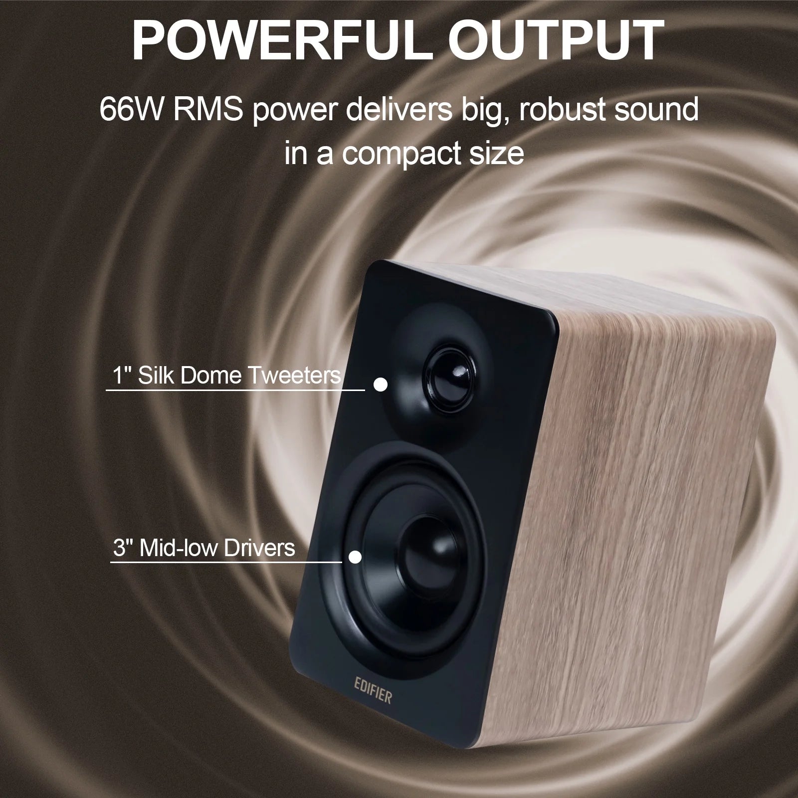 M60 Bluetooth Compact Desktop 2.0 Speakers - High Res - 66 Watts (Oak Brown)