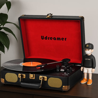 Vinyl Record Player with Bluetooth 3-Speed Audio Turntable & Built-In Speakers Portable Suitcase | Black/Red