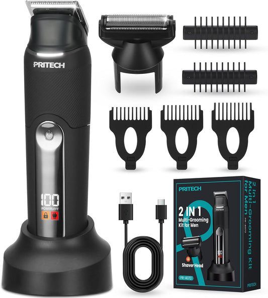 Electric Body Hair Trimmer, Waterproof Electric Razor Men Trimmer | Waterproof Mens Groin Hair Trimmer Ball Shaver USB Recharge Dock Body Grooming Kit (Dark Black)