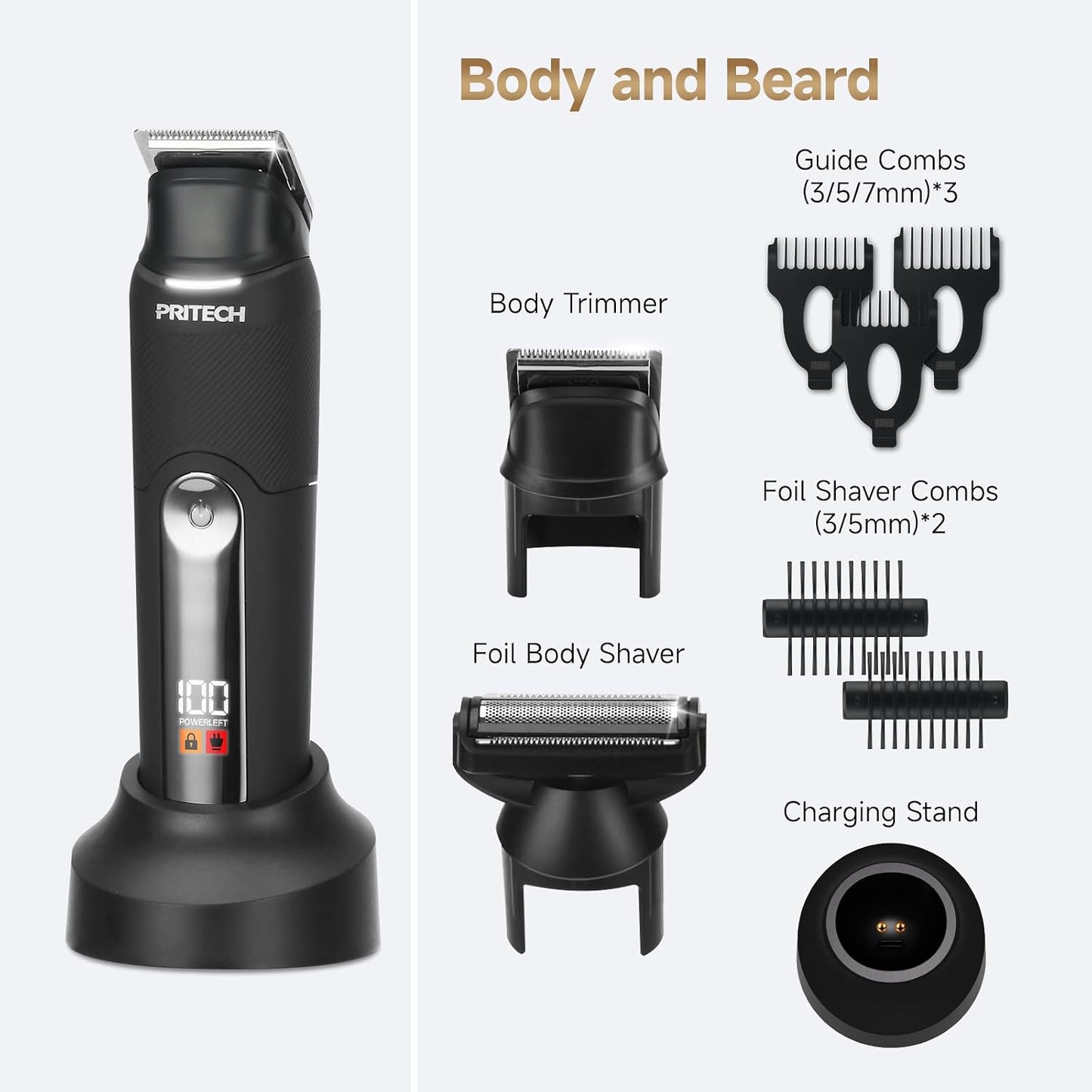 Electric Body Hair Trimmer, Waterproof Electric Razor Men Trimmer | Waterproof Mens Groin Hair Trimmer Ball Shaver USB Recharge Dock Body Grooming Kit (Dark Black)