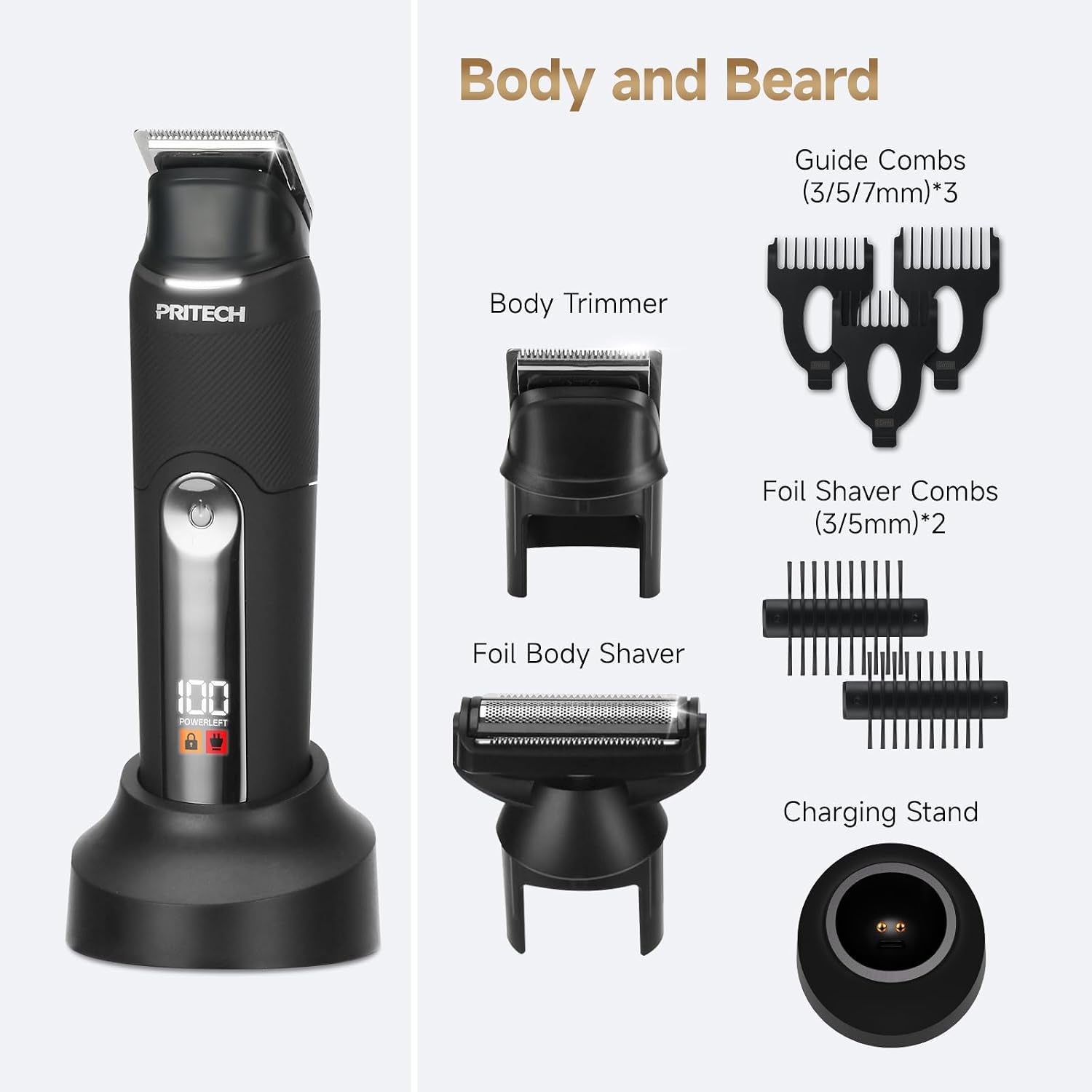 Electric Body Hair Trimmer, Waterproof Electric Razor Men Trimmer | Waterproof Mens Groin Hair Trimmer Ball Shaver USB Recharge Dock Body Grooming Kit (Dark Black)