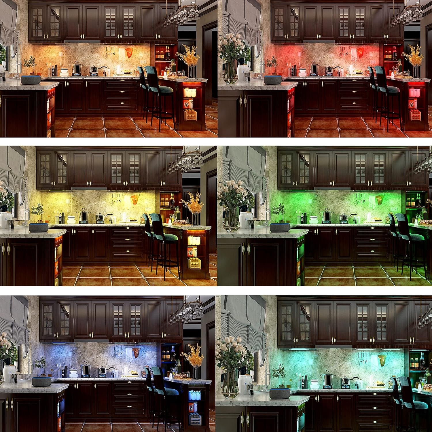 under Cabinet Lights RGB LED Light Bar Plug in for Shelf,Desk,Display Case Cabinets Lights,Color Changing Shelves Strip Lights Works with Alexa,Google,Smart App,Tv,Monitor Backlight,6Pcs