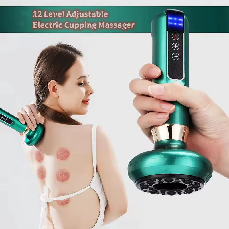 12 Level Adjustable Electric Cupping Massager Anti-Cellulite Massager Handheld Beauty Health Scraping Body Slimming Massage