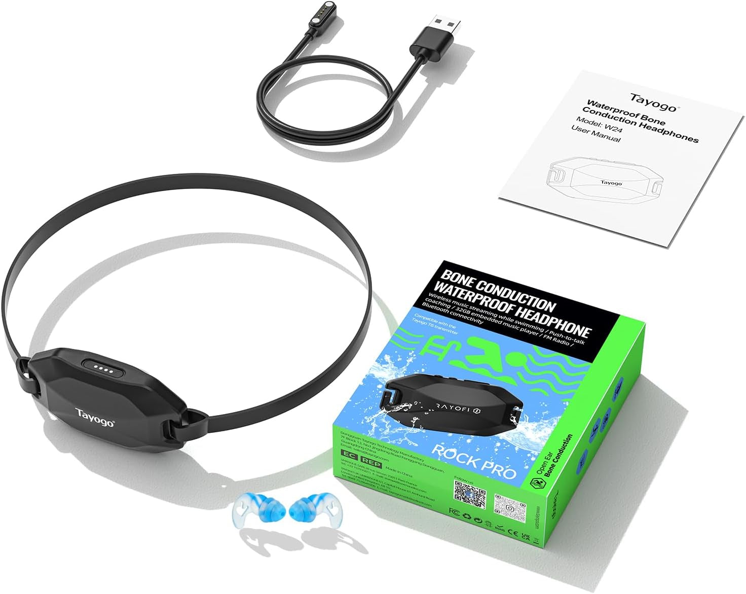 Bone Conduction Swimming Headphones, IPX8 Waterproof Open-Ear Headphones | 32GB MP3 Player & Bluetooth 5.4 & FM Radio, Underwater Headphones for Swimming, Compatible with  T6 Transmitter