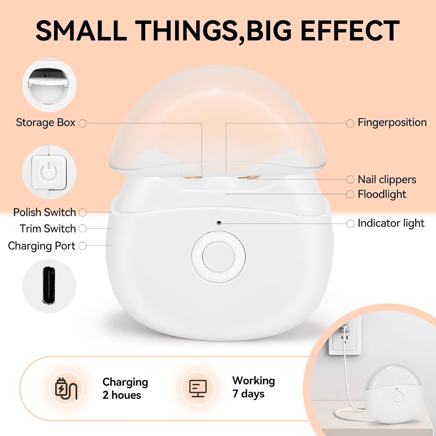 Automatic Electric Nail Clipper with LED Light & 2 Speeds with Nail Scraps Storage, USB Rechargeable Safety Fingernail Trimmer for Baby, Children, Kids, Adult, Seniors and Caregivers, White