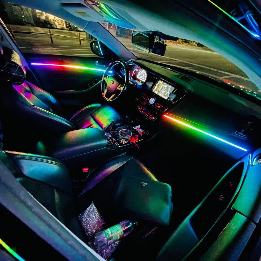 Car Interior Led Ambient Lighting, Symphony RGB Car LED Strip Light, 6 in 1 with 204 Inches Acrylic Fiber Optic, Multicolor Ambient Lighting Kits, Music Sync Rhythm,Sound Active Function