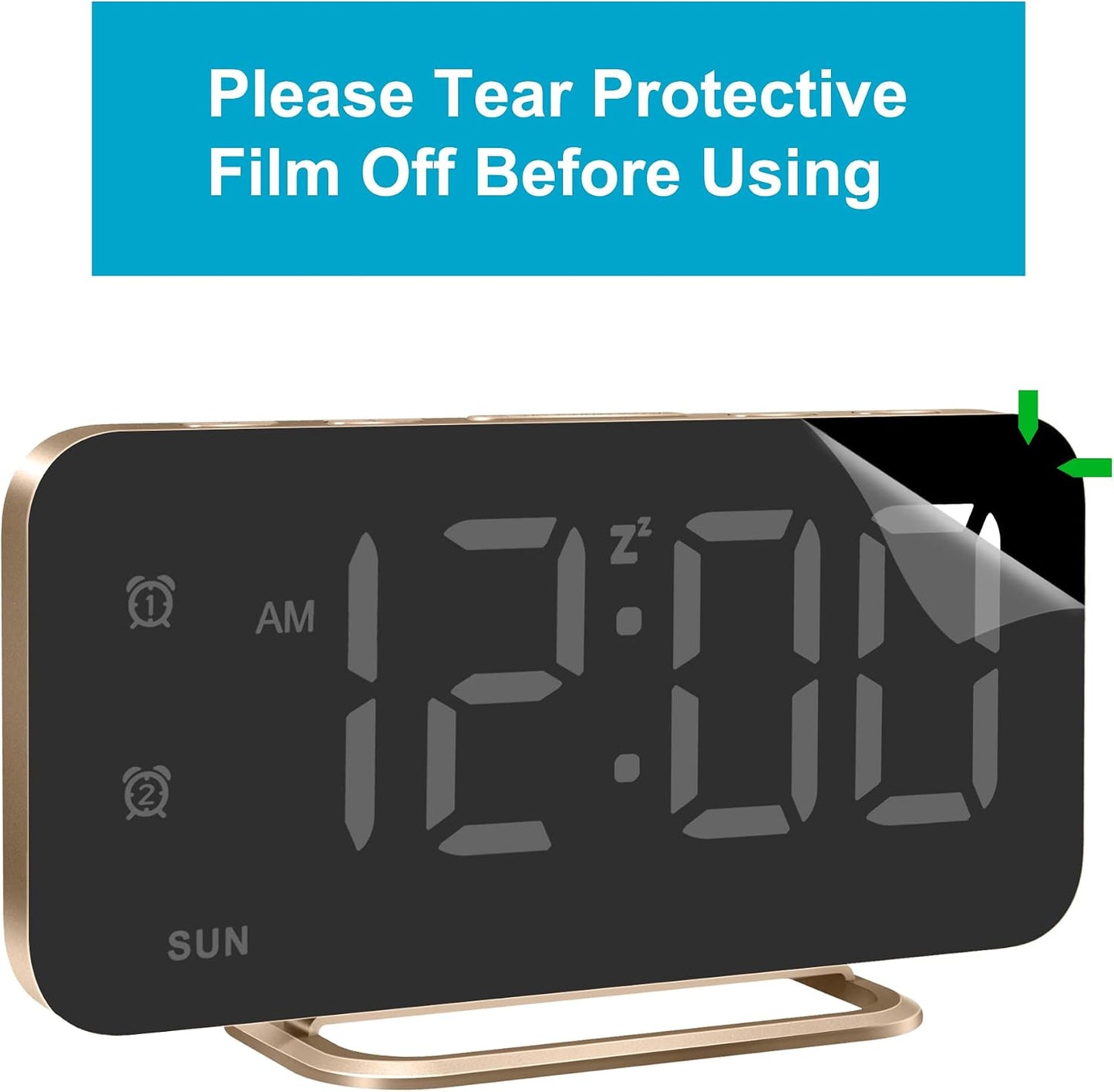 Slim LED Digital Alarm Clock, Mirror Surface for Makeup, with Diming, Large Display, Easy Setting, USB Charger Ports, Modern Bedroom, Desk, Office Living Room Decor, Christmas Birthday for Women Girl