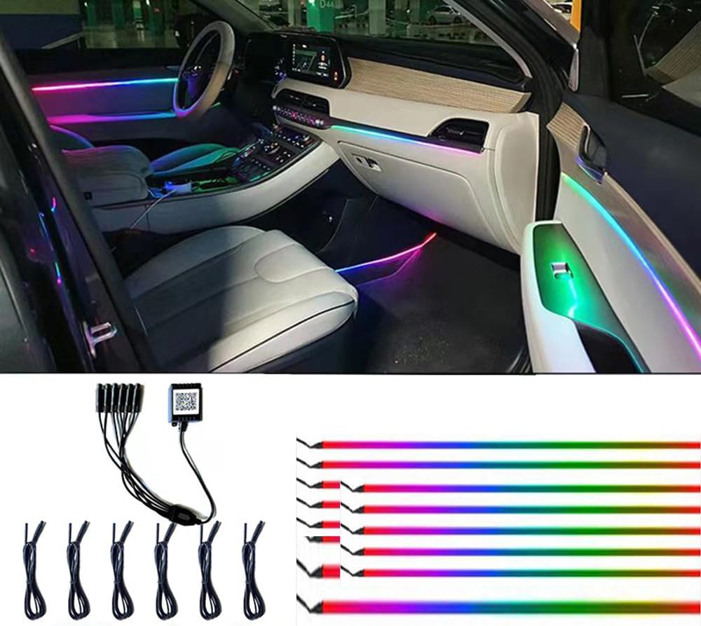 Car Interior Led Ambient Lighting, Symphony RGB Car LED Strip Light, 6 in 1 with 204 Inches Acrylic Fiber Optic, Multicolor Ambient Lighting Kits, Music Sync Rhythm,Sound Active Function