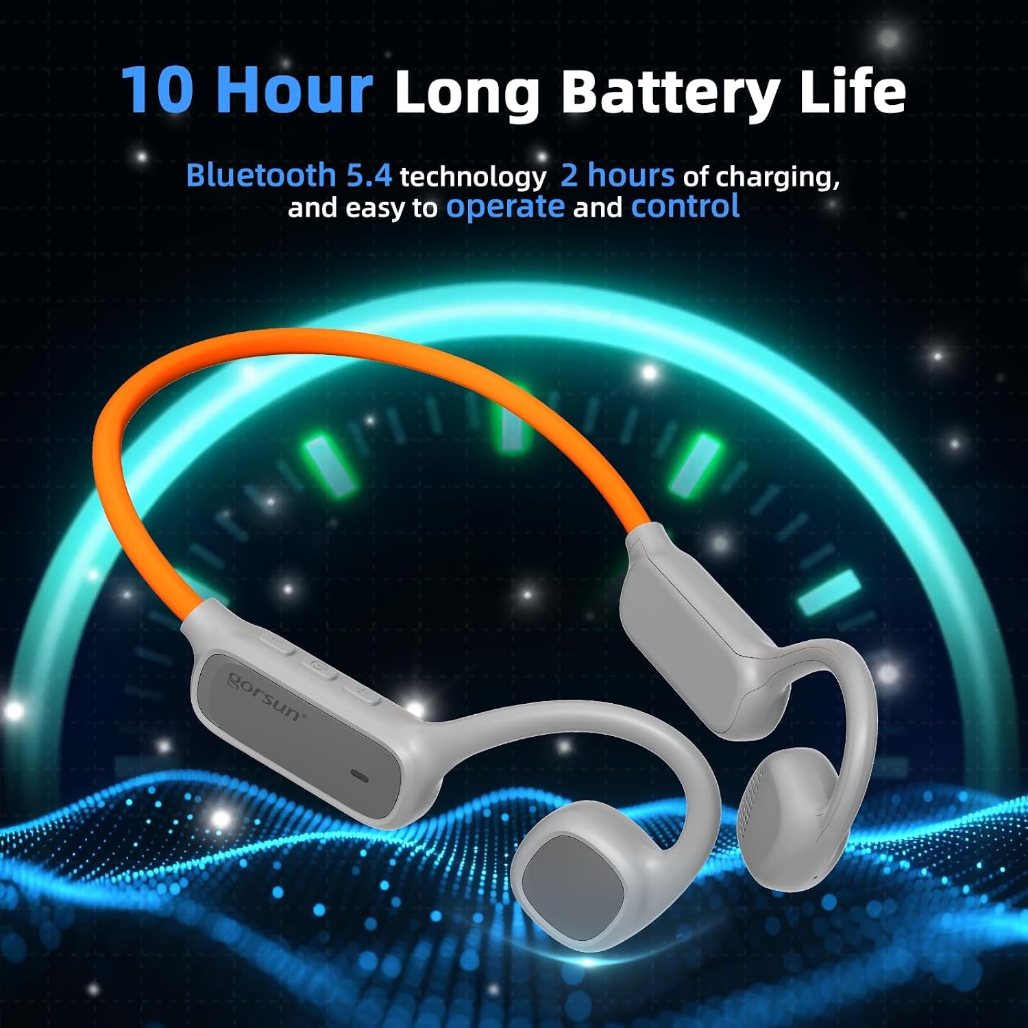 Open Ear Headphones, Air Conduction Headphones Bluetooth 5.4, Wireless Headphones with LED Beacon String, 10H Playtime, Sports Headphone for Running & Outdoor