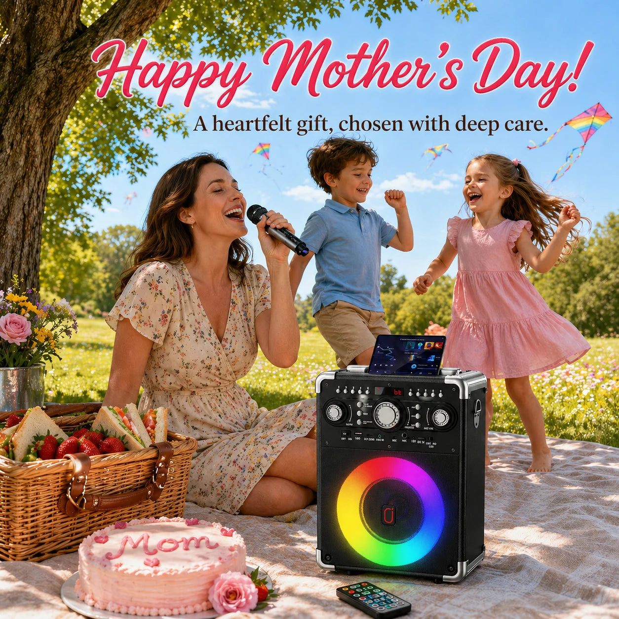 Karaoke Machine, Bluetooth Speaker with Microphone and Light, 3 Wireless Karaoke Microphone, Home Karaoke System, S8-T