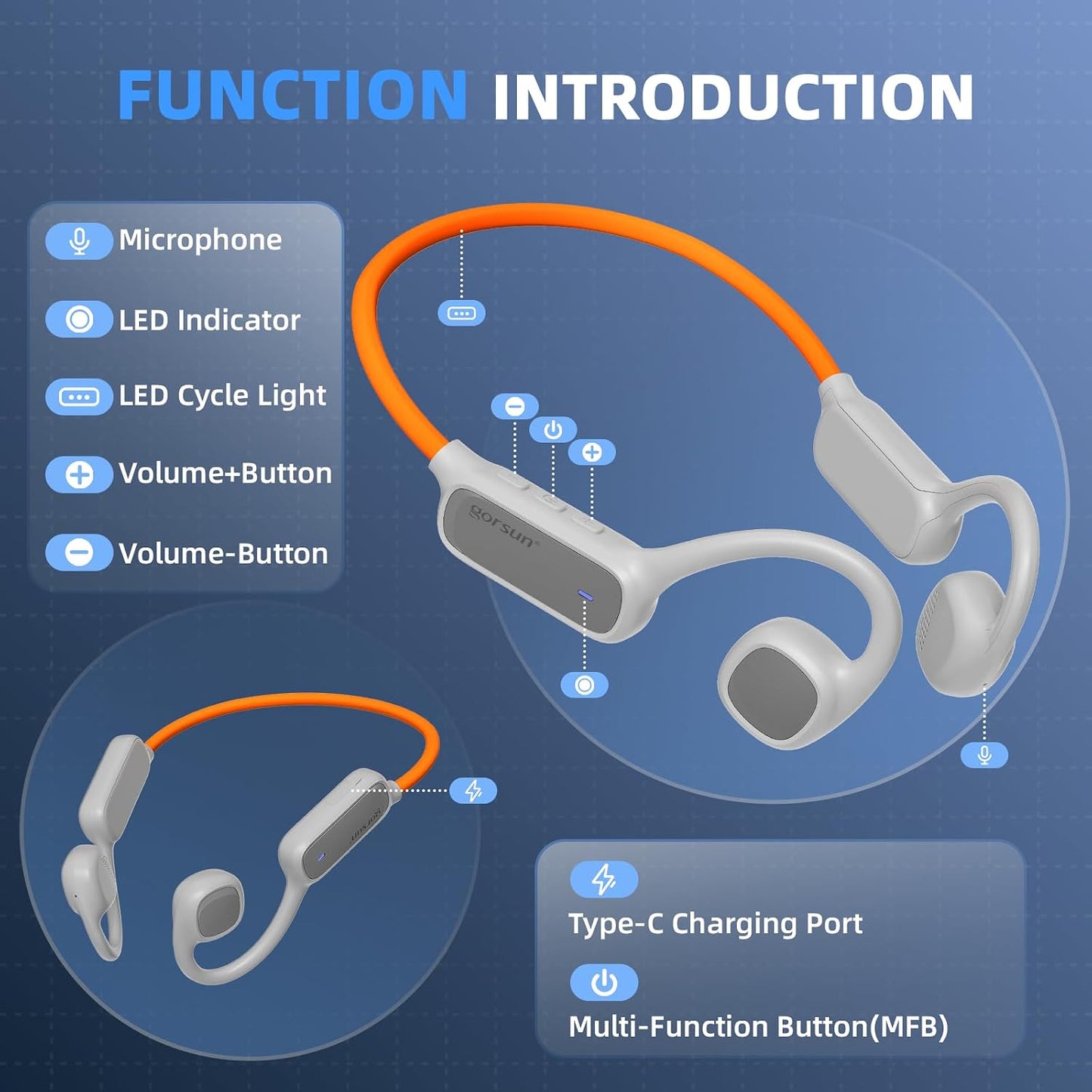 Open Ear Headphones, Air Conduction Headphones Bluetooth 5.4, Wireless Headphones with LED Beacon String, 10H Playtime, Sports Headphone for Running & Outdoor