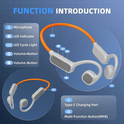 Open Ear Headphones, Air Conduction Headphones Bluetooth 5.4, Wireless Headphones with LED Beacon String, 10H Playtime, Sports Headphone for Running & Outdoor