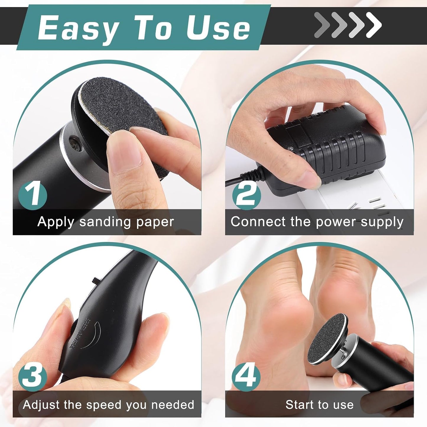 Electric Foot Callus Remover, Electric Foot File - Callus Remover for Feet, Feet Sander with 60 Pcs Replacements Sanding Disc, Professional Pedicure Tool for Dead Skin, Black