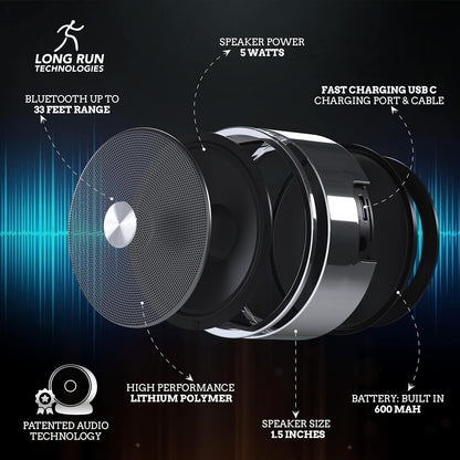 Bluetooth Speaker Set: Wireless Stereo Dual Pairing Portable Twin TWS System with Big Rich Bass Hi-Fi Multi-Room Indoor Outdoor Use Home Deck Pool Work Travel Party Camping Gift Decor Idea (Chrome)