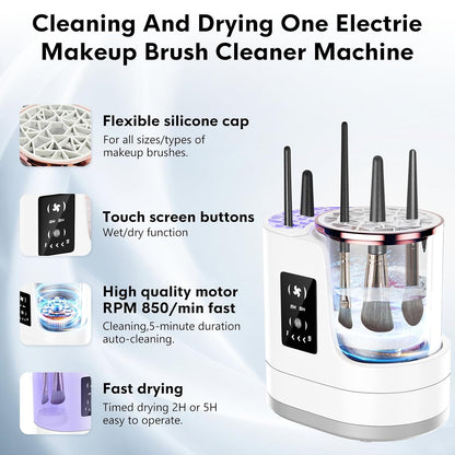 3 in 1 Electric Makeup Brush Cleaner,Automatic Makeup Brush Cleaner with Makeup Brush Dryer,Portable USB Deep Cleaning for All Size Beauty Makeup Brush Set,Blush Brush,Sponges