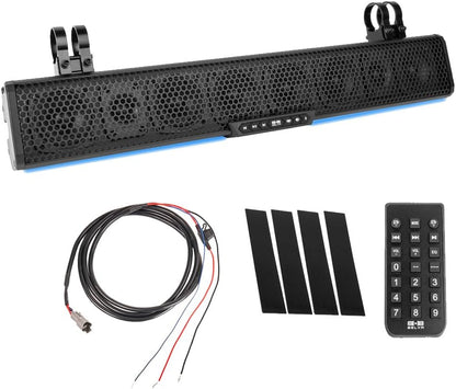 27" Amplified Bluetooth Soundbar Fits 1.5" - 2" Roll Bars | Weatherproof 500W Soundbar for Utv/Atv/Sxs/Golf Cart, 8-Speakers W/ RGB LED Lights, Remote Control & Preset Equalizer