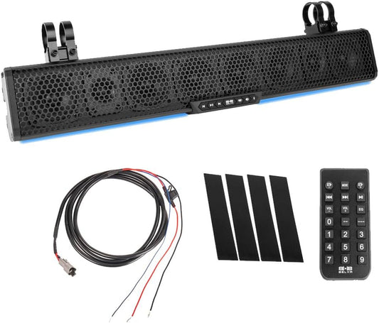 27" Amplified Bluetooth Soundbar Fits 1.5" - 2" Roll Bars | Weatherproof 500W Soundbar for Utv/Atv/Sxs/Golf Cart, 8-Speakers W/ RGB LED Lights, Remote Control & Preset Equalizer