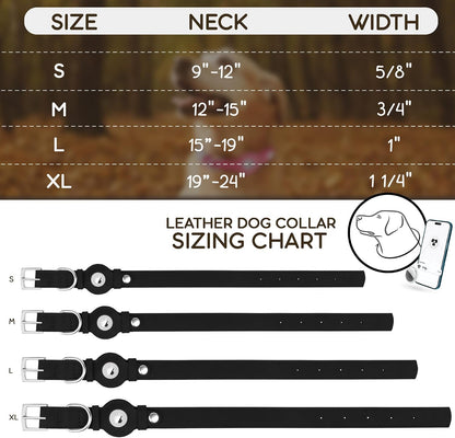 Leather Dog Collar with Airtag Holder - Apple Air Tag Dog Collars - Soft Tracking GPS Pet Collar for Small Medium Large Dogs Breed Puppy (Black, L, 15"-19" Neck Fit)