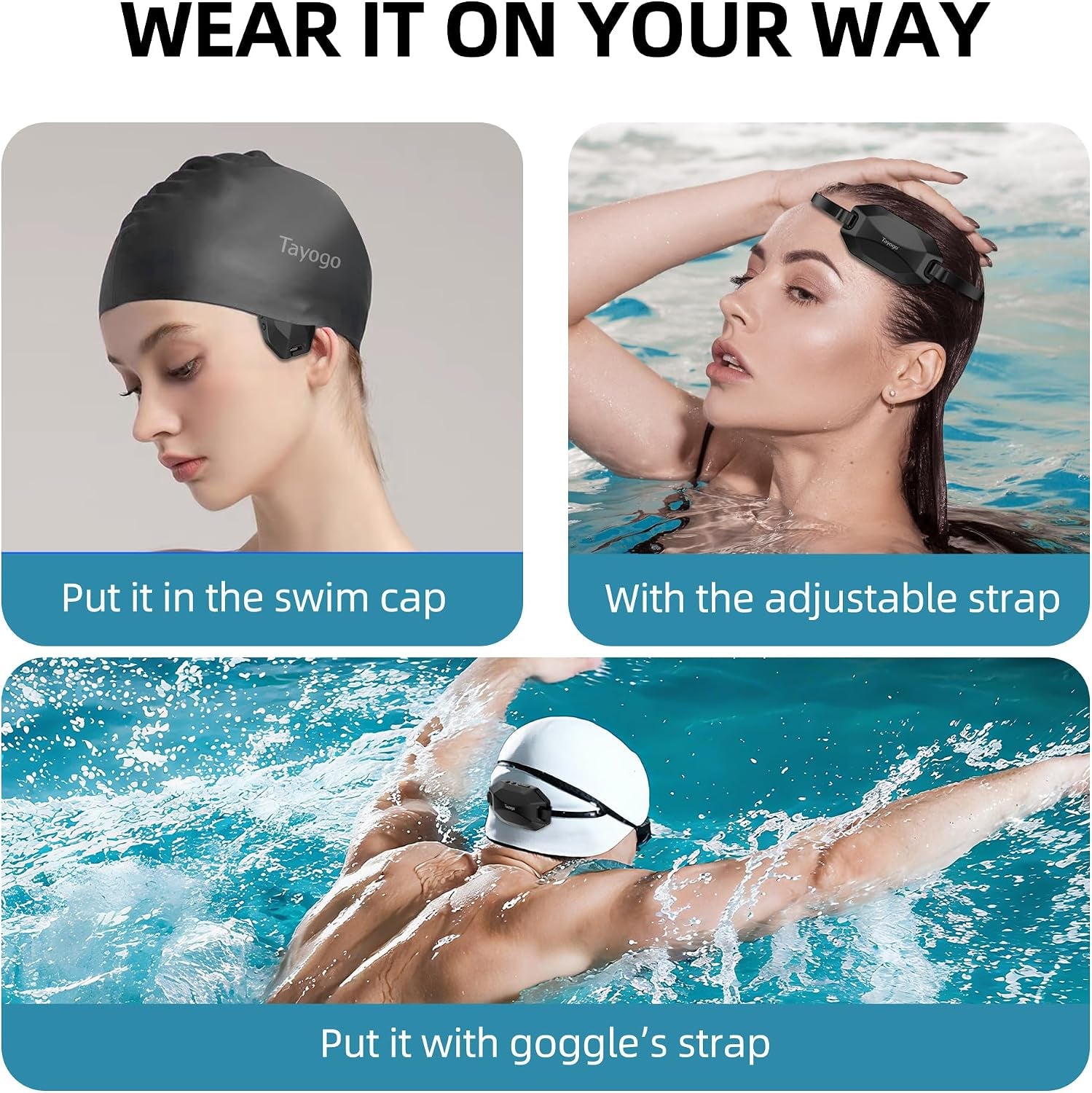 Bone Conduction Swimming Headphones, IPX8 Waterproof Open-Ear Headphones | 32GB MP3 Player & Bluetooth 5.4 & FM Radio, Underwater Headphones for Swimming, Compatible with  T6 Transmitter