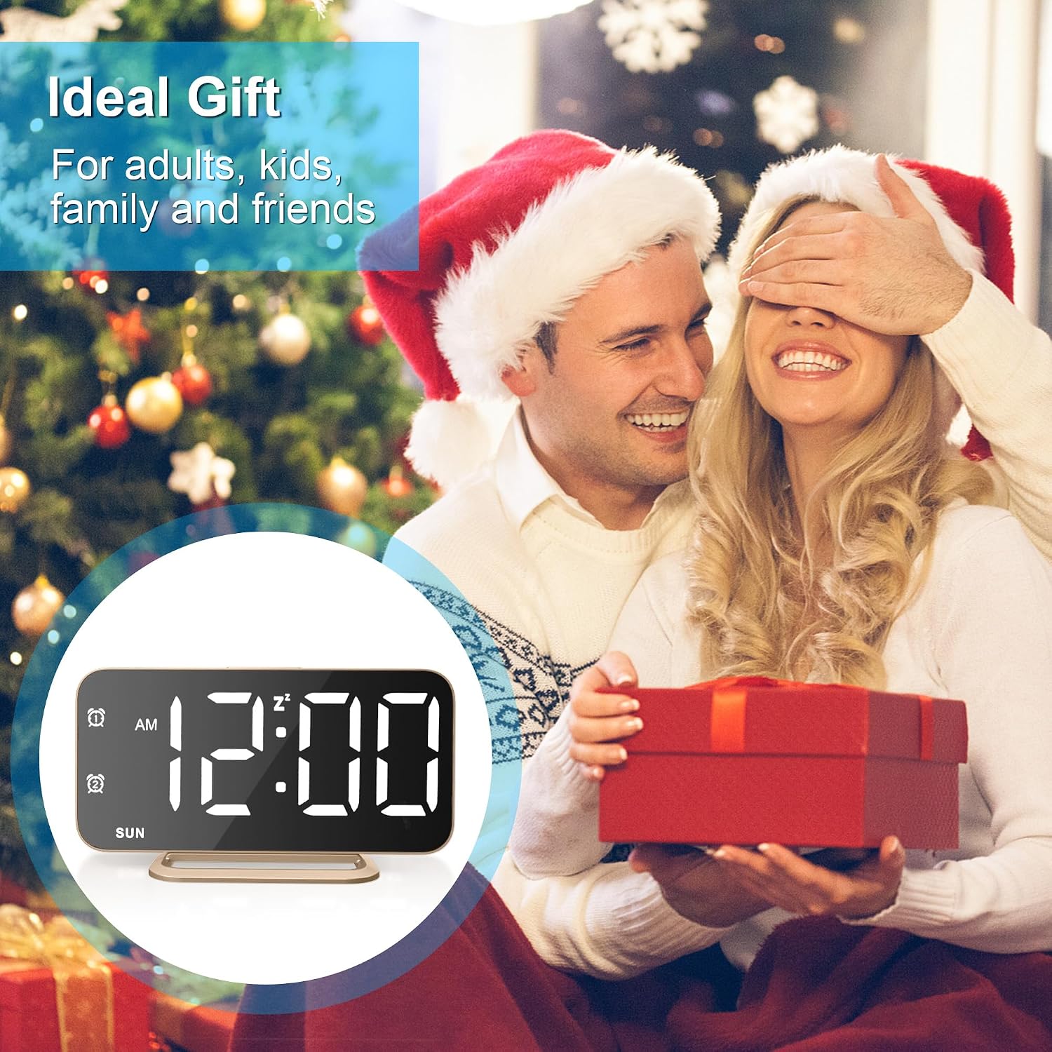 Slim LED Digital Alarm Clock, Mirror Surface for Makeup, with Diming, Large Display, Easy Setting, USB Charger Ports, Modern Bedroom, Desk, Office Living Room Decor, Christmas Birthday for Women Girl