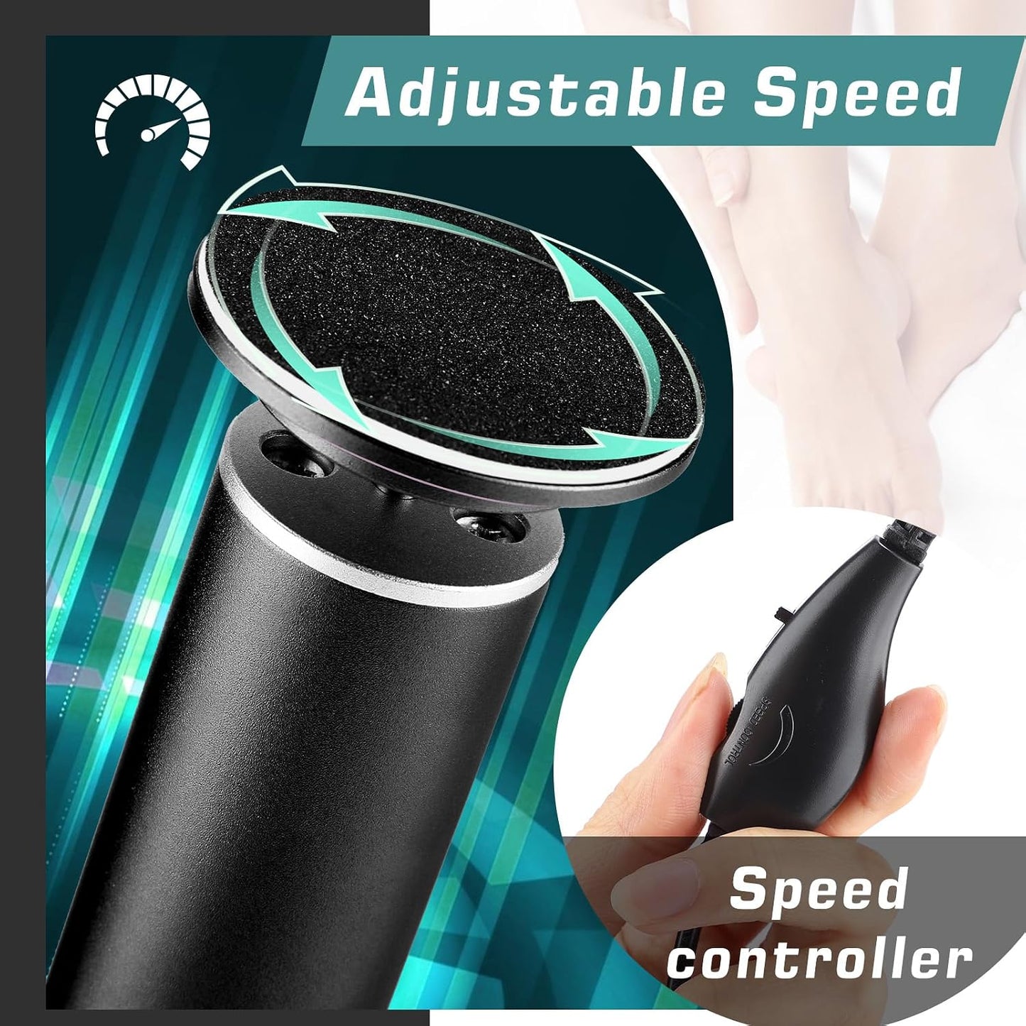 Electric Foot Callus Remover, Electric Foot File - Callus Remover for Feet, Feet Sander with 60 Pcs Replacements Sanding Disc, Professional Pedicure Tool for Dead Skin, Black