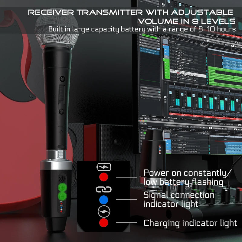 2.4G XLR Wireless Microphone System Transmitter and Receiver Suitable for Dynamic Microphones and 5V Condenser Microphones(M-04)