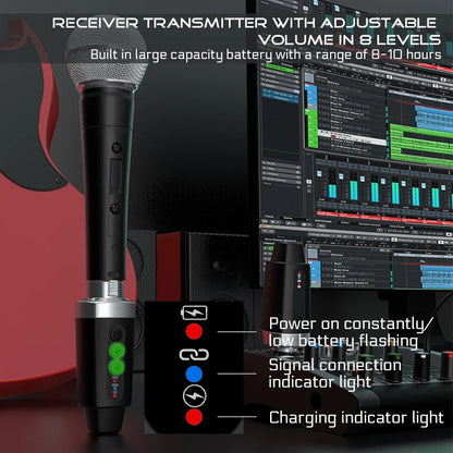 2.4G XLR Wireless Microphone System Transmitter and Receiver Suitable for Dynamic Microphones and 5V Condenser Microphones(M-04)