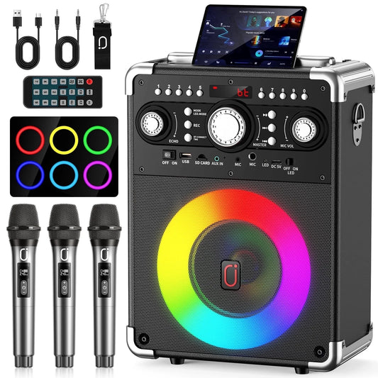 Karaoke Machine, Bluetooth Speaker with Microphone and Light, 3 Wireless Karaoke Microphone, Home Karaoke System, S8-T