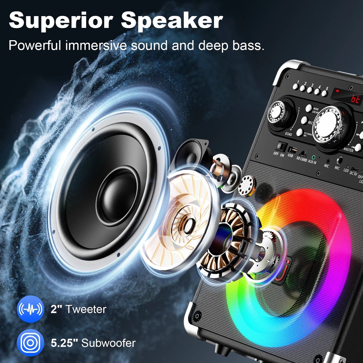 Karaoke Machine, Bluetooth Speaker with Microphone and Light, 3 Wireless Karaoke Microphone, Home Karaoke System, S8-T