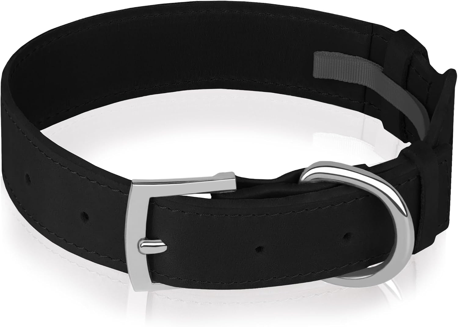 Leather Dog Collar with Airtag Holder - Apple Air Tag Dog Collars - Soft Tracking GPS Pet Collar for Small Medium Large Dogs Breed Puppy (Black, L, 15"-19" Neck Fit)
