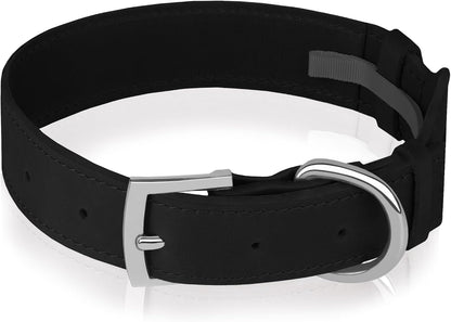 Leather Dog Collar with Airtag Holder - Apple Air Tag Dog Collars - Soft Tracking GPS Pet Collar for Small Medium Large Dogs Breed Puppy (Black, L, 15"-19" Neck Fit)