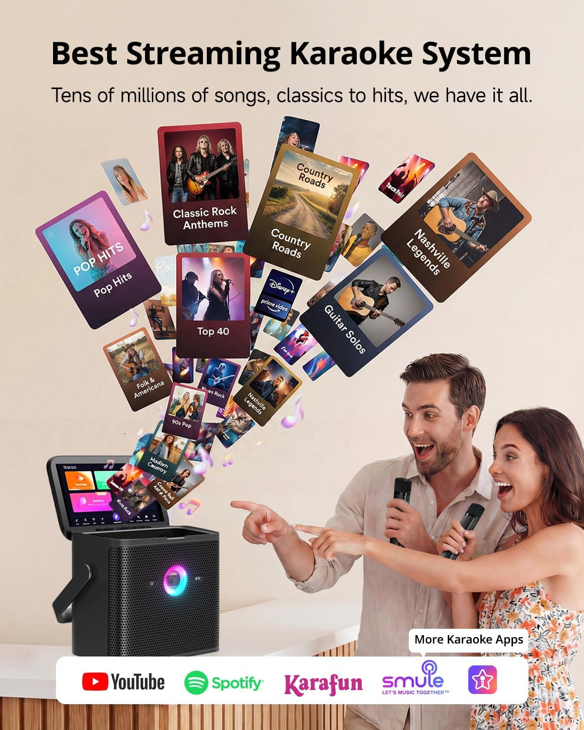 Karaoke Machine for Adults, with Lyrics Display Screen, 32GB Karaoke Tablet, 2 Wireless Microphones, Karaoke Speaker with Autotune EQ, Connect TV, Portable Karaoke System for Home Outdoor Party