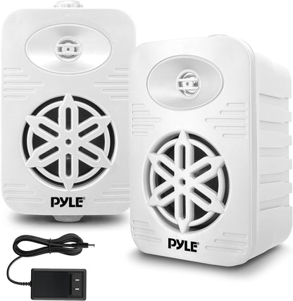 4” Outdoor Speakers, 2-Way Bluetooth Waterproof Speaker System with Polymer Tweeter, Heavy-Duty ABS Build, Bluetooth Speakers with Wireless Streaming for Patio, Pool, Deck, or Boat, White, 2-Pack