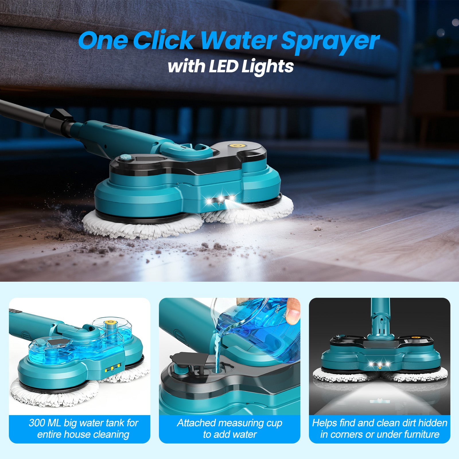 Cordless Electric Mop, Dual-Motor Power Spin Mop for Floor Cleaning with 5000 Mah Battery, Water Spray, LED Headlights & Smart Display, Self-Propelled for Multi-Surface, M1