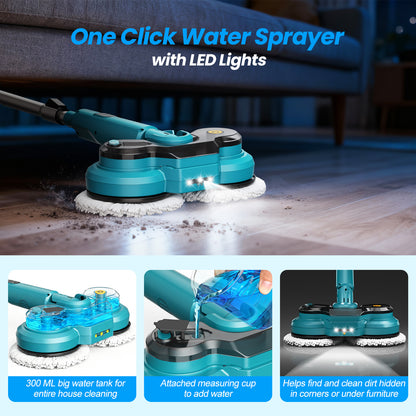 Cordless Electric Mop, Dual-Motor Power Spin Mop for Floor Cleaning with 5000 Mah Battery, Water Spray, LED Headlights & Smart Display, Self-Propelled for Multi-Surface, M1