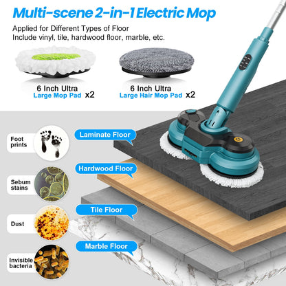 Cordless Electric Mop, Dual-Motor Power Spin Mop for Floor Cleaning with 5000 Mah Battery, Water Spray, LED Headlights & Smart Display, Self-Propelled for Multi-Surface, M1