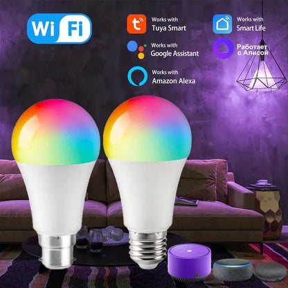Tuya Smart Led Light Bulbs E27 B22 Wifi Bluetooth Smart Life Alexa Google Smartthings 15W RGB Lamp Spotlight Ampoules Bombilla