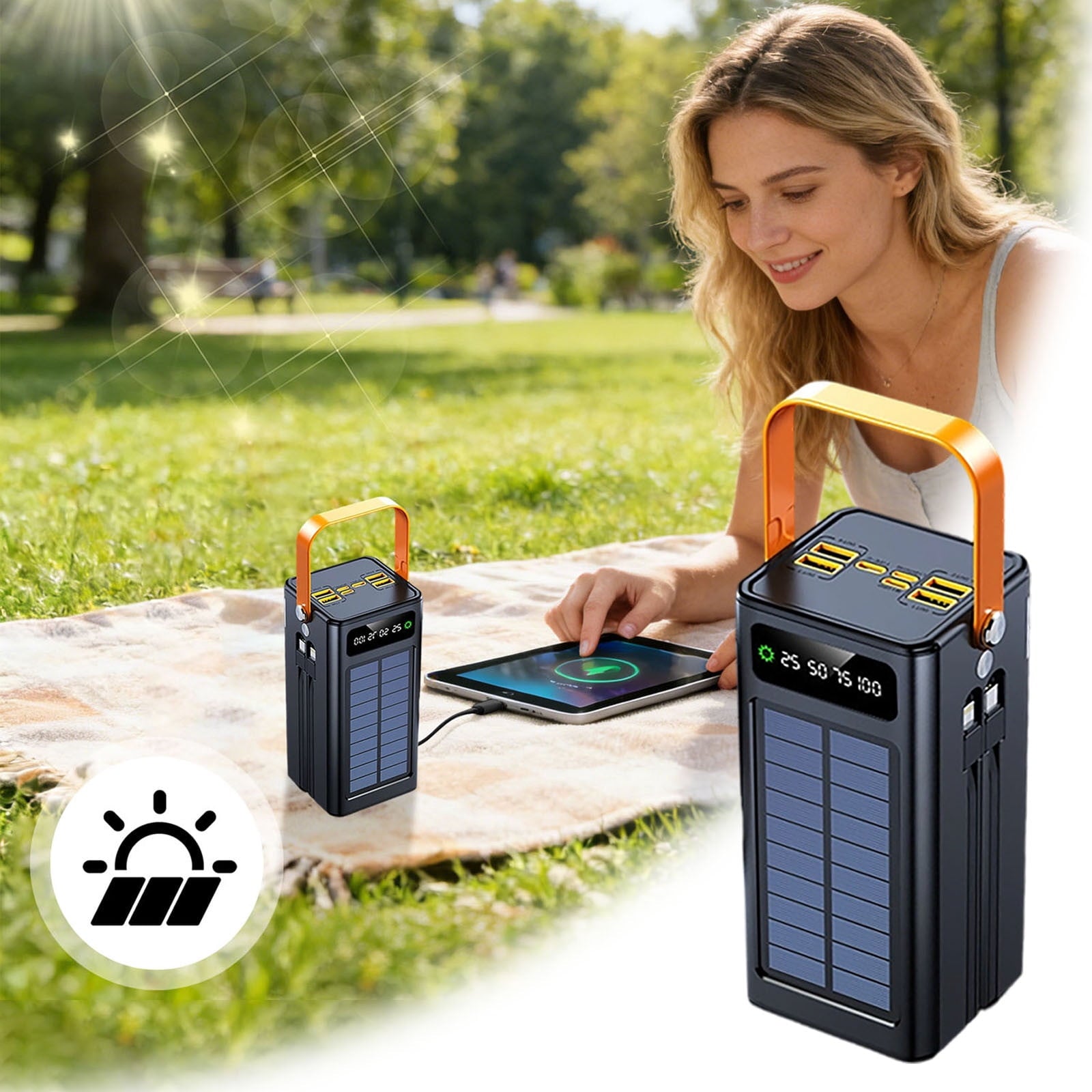 Solar Battery Bank - 120W Power Pack | 50000Mah External Survival Charger with Built in Light, 4 Outputs 3 Inputs for Mobile Devices, Hiking Backpacking Camping Road Trips Fishing Outdoor Adventures