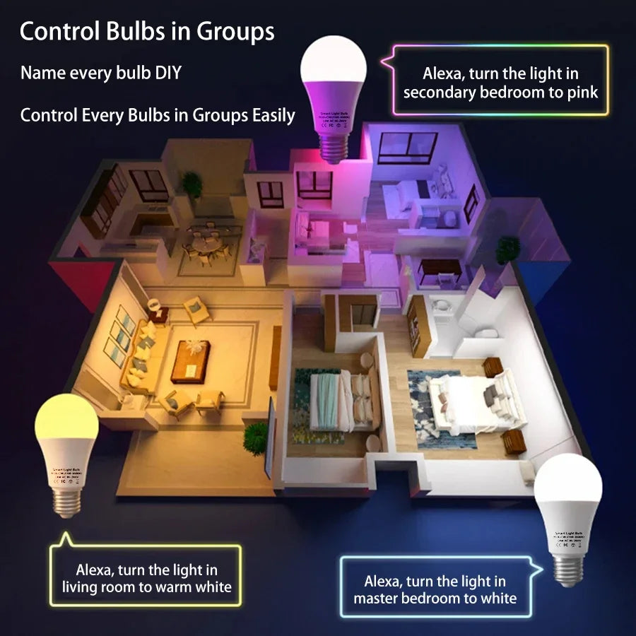 Tuya Smart Led Light Bulbs E27 B22 Wifi Bluetooth Smart Life Alexa Google Smartthings 15W RGB Lamp Spotlight Ampoules Bombilla