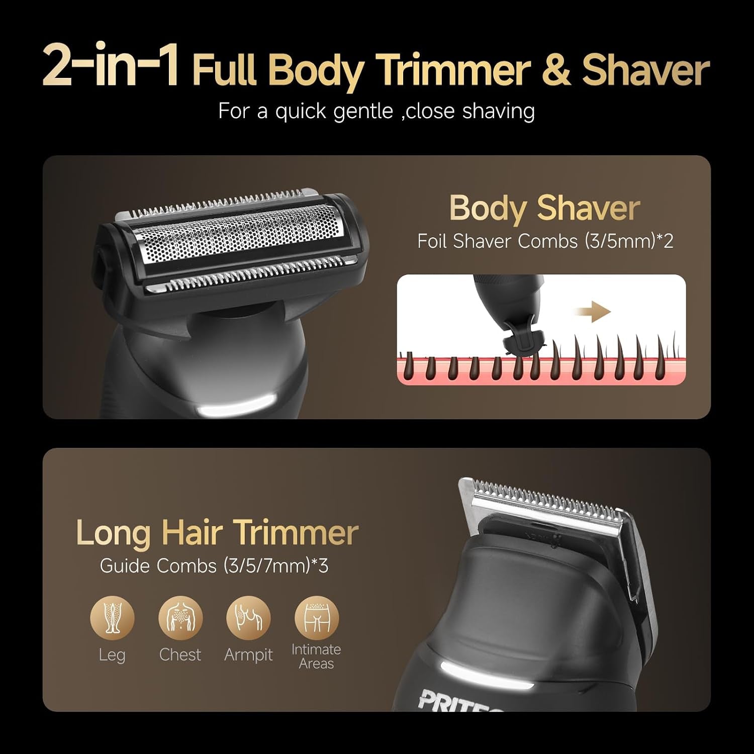 Electric Body Hair Trimmer, Waterproof Electric Razor Men Trimmer | Waterproof Mens Groin Hair Trimmer Ball Shaver USB Recharge Dock Body Grooming Kit (Dark Black)