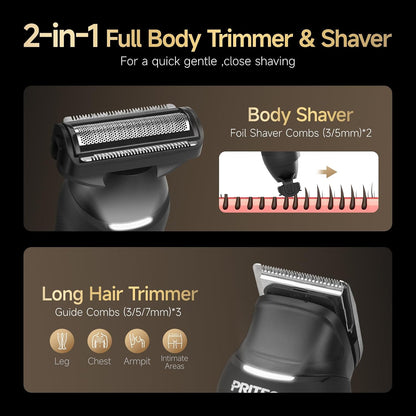 Electric Body Hair Trimmer, Waterproof Electric Razor Men Trimmer | Waterproof Mens Groin Hair Trimmer Ball Shaver USB Recharge Dock Body Grooming Kit (Dark Black)
