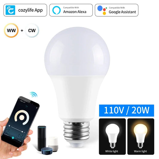 12W 15W 20W Wifi Smart LED Light Bulbs 220V 110V E27 LED Smart Alexa Lamp Cozylife APP Lampada Support Google Home Vioce Control